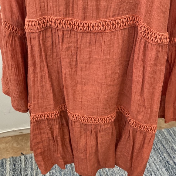 Spense burnt orange peasant blouse with bell sleeves and threaded stripes - Picture 4 of 5